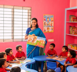Qualified and caring teacher guiding a student